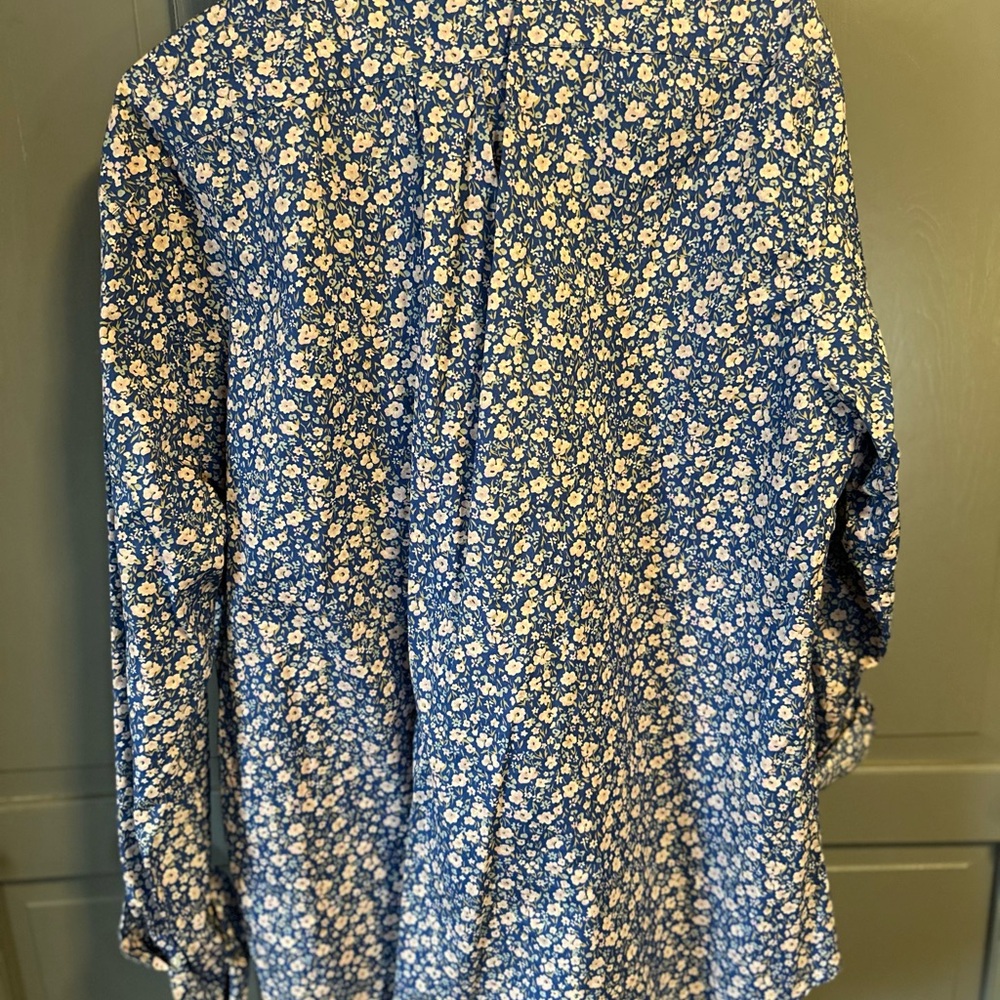J. Crew Blue and White Casual Button Down Shirt with Floral Print